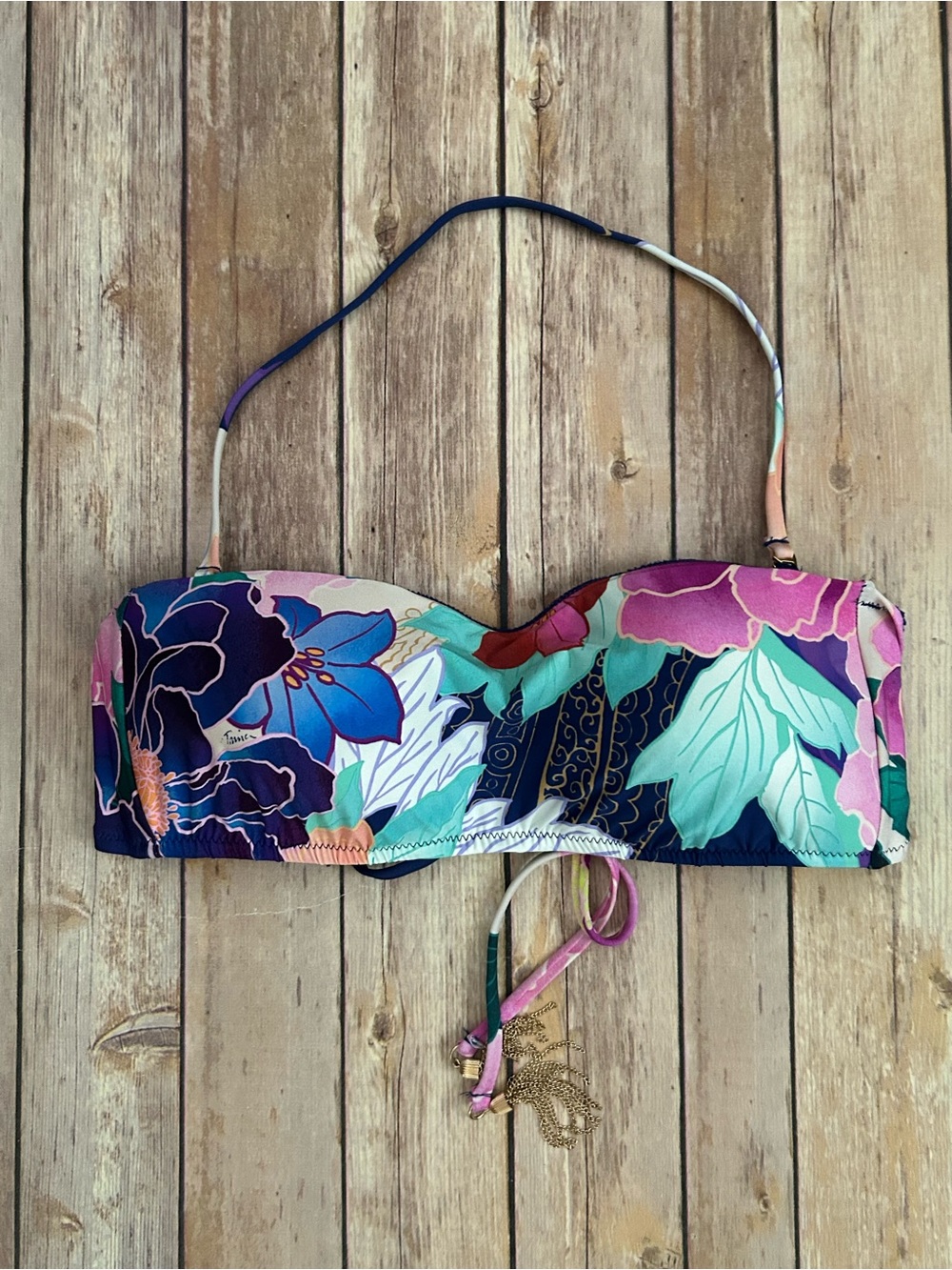 Trina Turk Opulent Oasis Bandeau Bikini Top - Size 10 - Picture 3 of 6